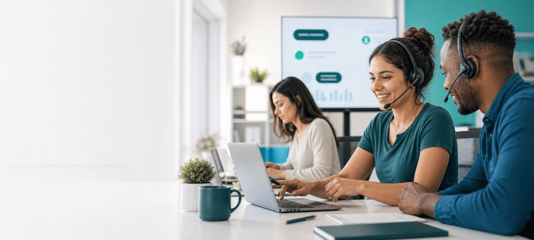 Equipe de atendimento digital acompanhando conversas e demandas de clientes
